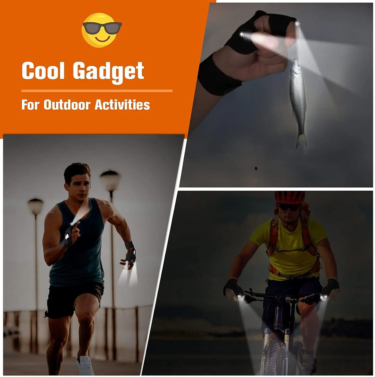 Rękawiczki LED z półpalcem dla mężczyzn i kobiet na zewnątrz Wodoodporna nocna przynęta na ryby Jazda na rowerze Latarka do bieg