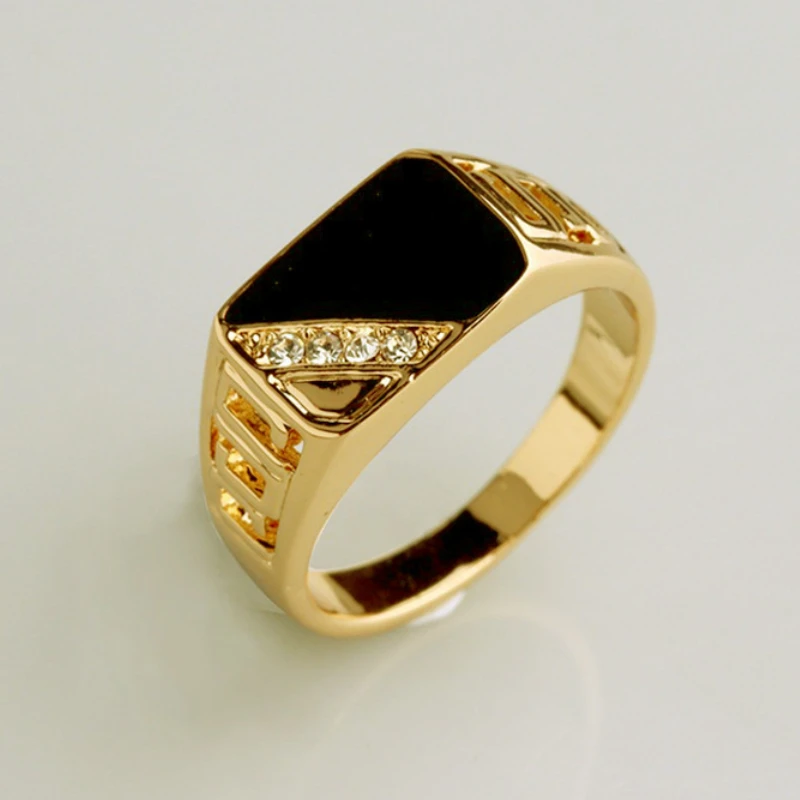 Klasyczny rozmiar 5-12 męskie pierścionki ze strasem biżuteria złoty/srebrny kolor czarna emalia męski palec tytanowy pierścione