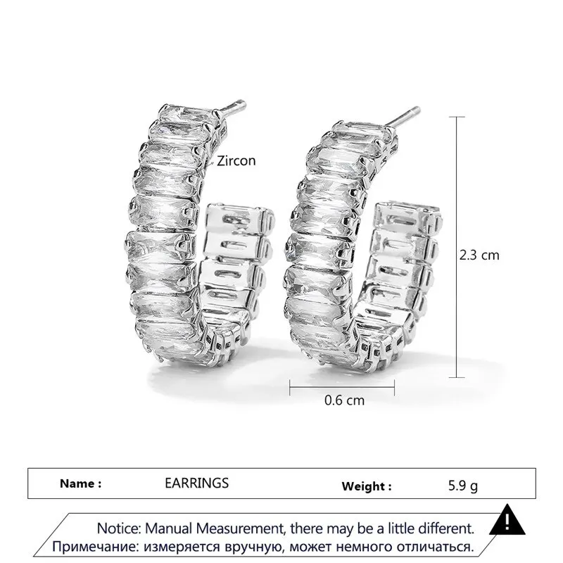 Nowe geometryczne prostokątne cyrkonie antyalergiczne kolczyki sztyfty dla kobiet moda złoty kolor kształt koła biżuteria imprez