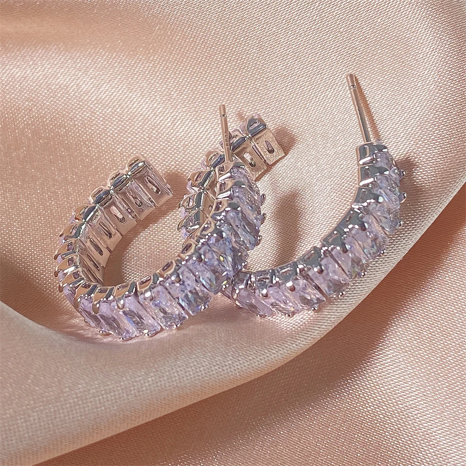 Nowe geometryczne prostokątne cyrkonie antyalergiczne kolczyki sztyfty dla kobiet moda złoty kolor kształt koła biżuteria imprez