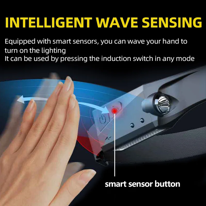 Indukcyjna latarka czołowa COB LED lampa czołowa z czujnikiem wbudowana bateria latarka czołowa latarka czołowa ładowana przez U