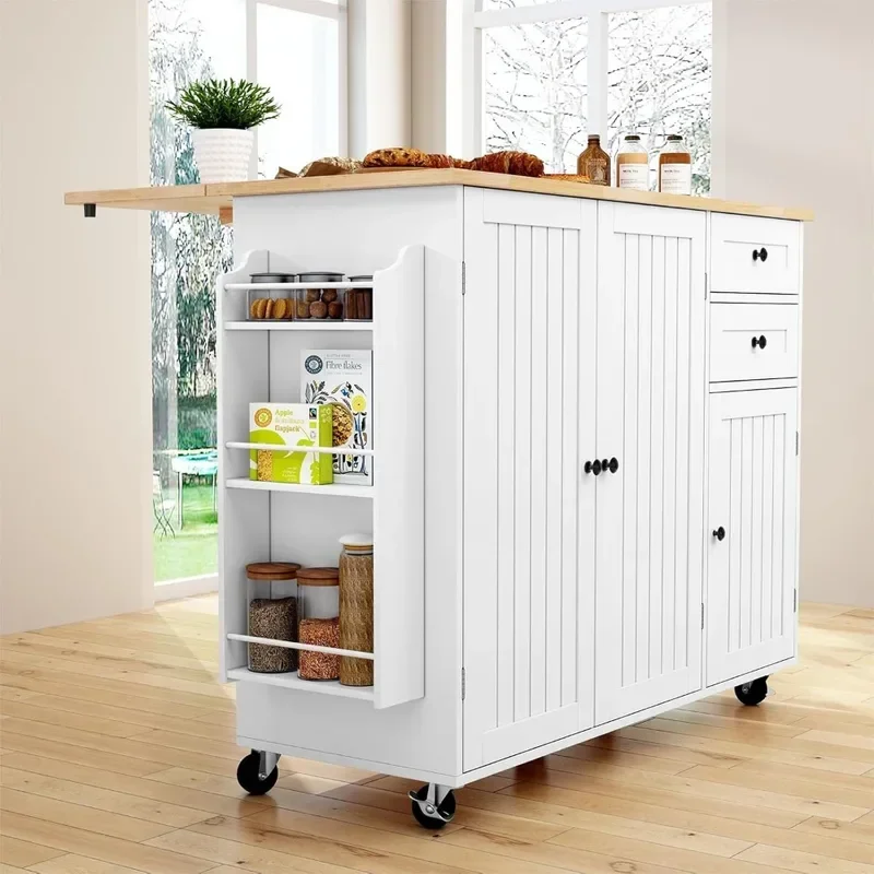 Wyspa kuchenna ze schowkiem, Wyspa kuchenna na kółkach z blatem barowym, Stół wyspany do kuchni z boku