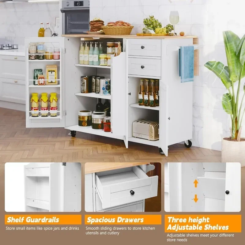 Wyspa kuchenna ze schowkiem, Wyspa kuchenna na kółkach z blatem barowym, Stół wyspany do kuchni z boku