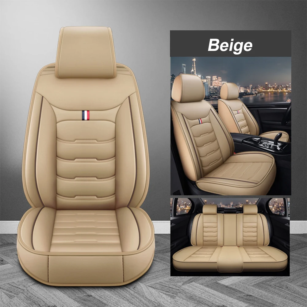 Univers Car Full Seat Cover PU Leather Car Seat Protector Design Airbag Front&Rear Split Bench Compatible Cover Fit Most Car SUV