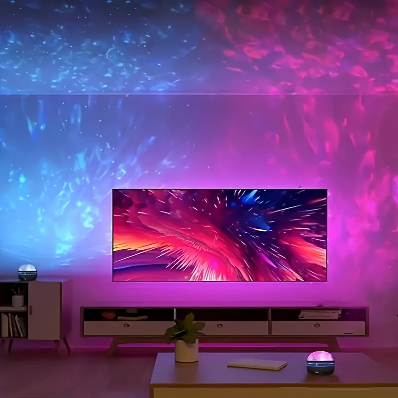 Projektor USB Galaxy Aurora RGB 5V Lampki nocne Automatycznie obracający się dźwięk Aktywowany pilot DMX Dekoracje pokoju kina d