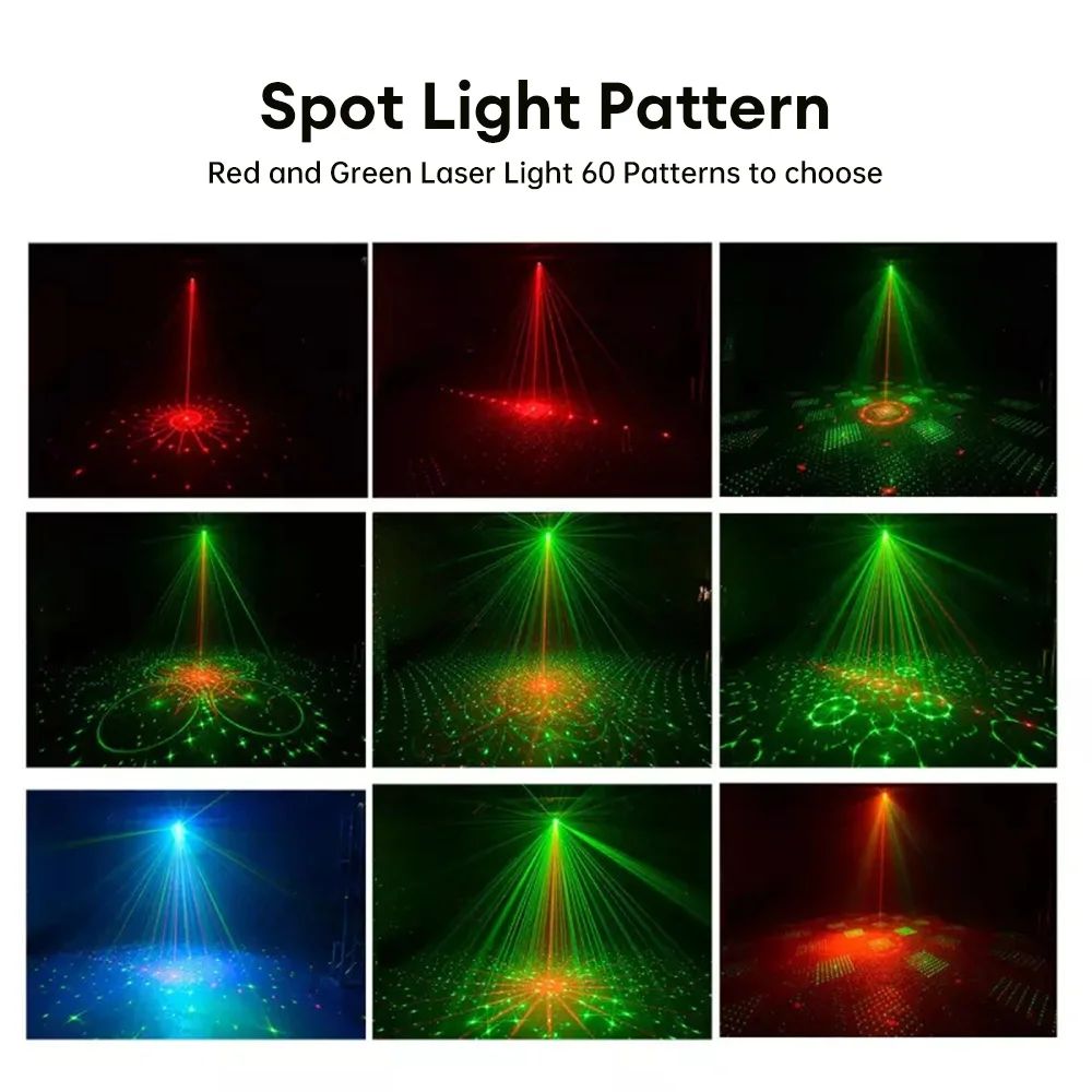 60 wzorów Mini disco disco oświetlenie sceniczne efekt sterowania głosem projektor laserowy USB lampa stroboskopowa do domu park