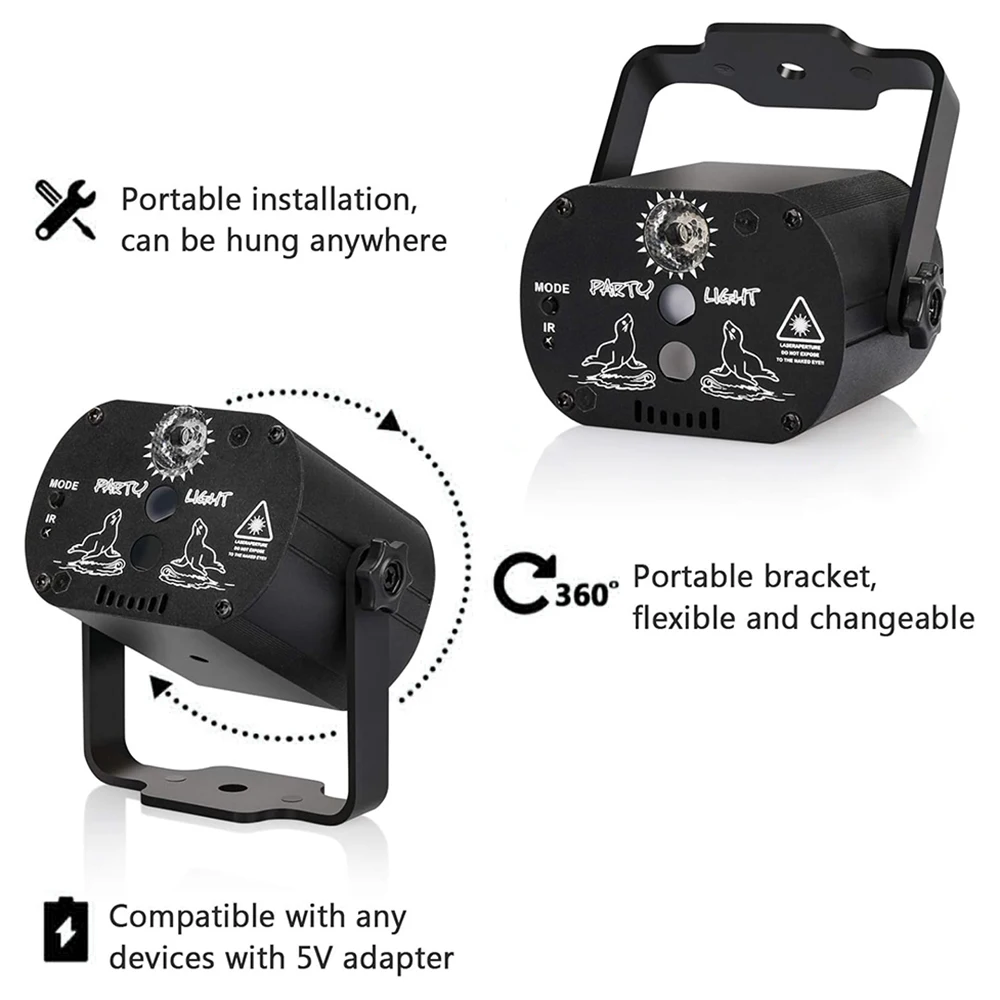 60 wzorów Mini disco disco oświetlenie sceniczne efekt sterowania głosem projektor laserowy USB lampa stroboskopowa do domu park