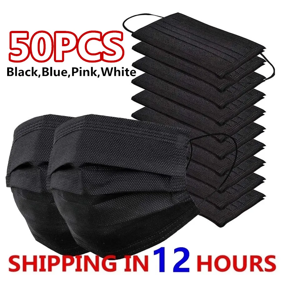 Maski 3-warstwowa maska Maski na twarz Tkanina z dmuchanego stopu Jednorazowe maski ochronne przeciwpyłowe Maska na usta Czarne 